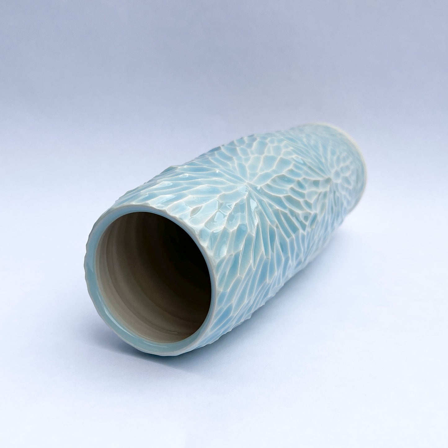 9.25 inch hand-carved porcelain vase, glacier celadon 2023-94