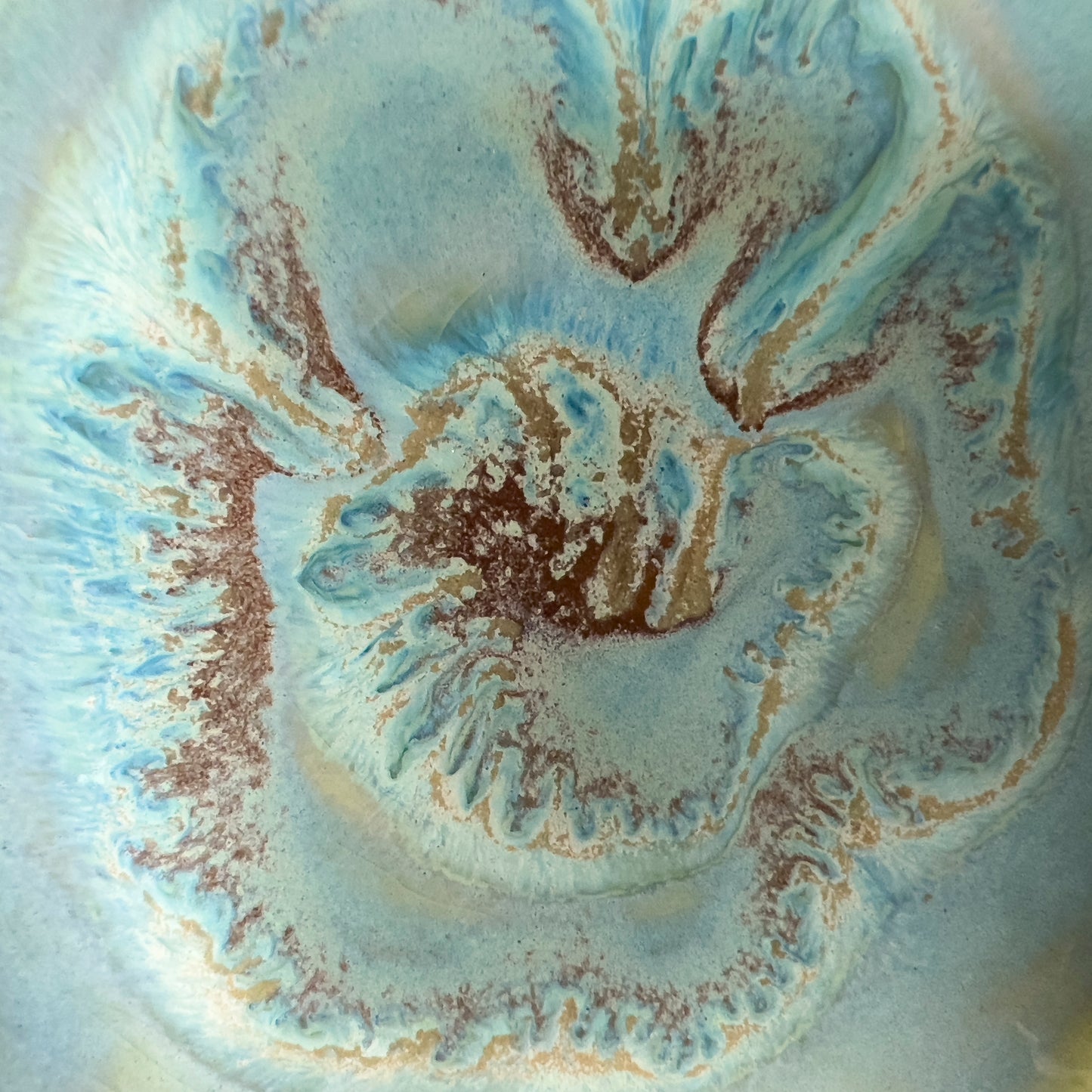 Trinket bowl set of 3, green and copper feathered glaze