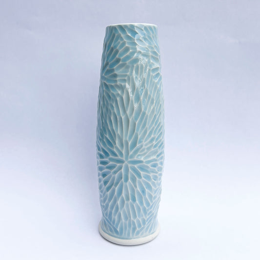 9-7/8 inch hand carved porcelain vase, glacier celadon 2023-80