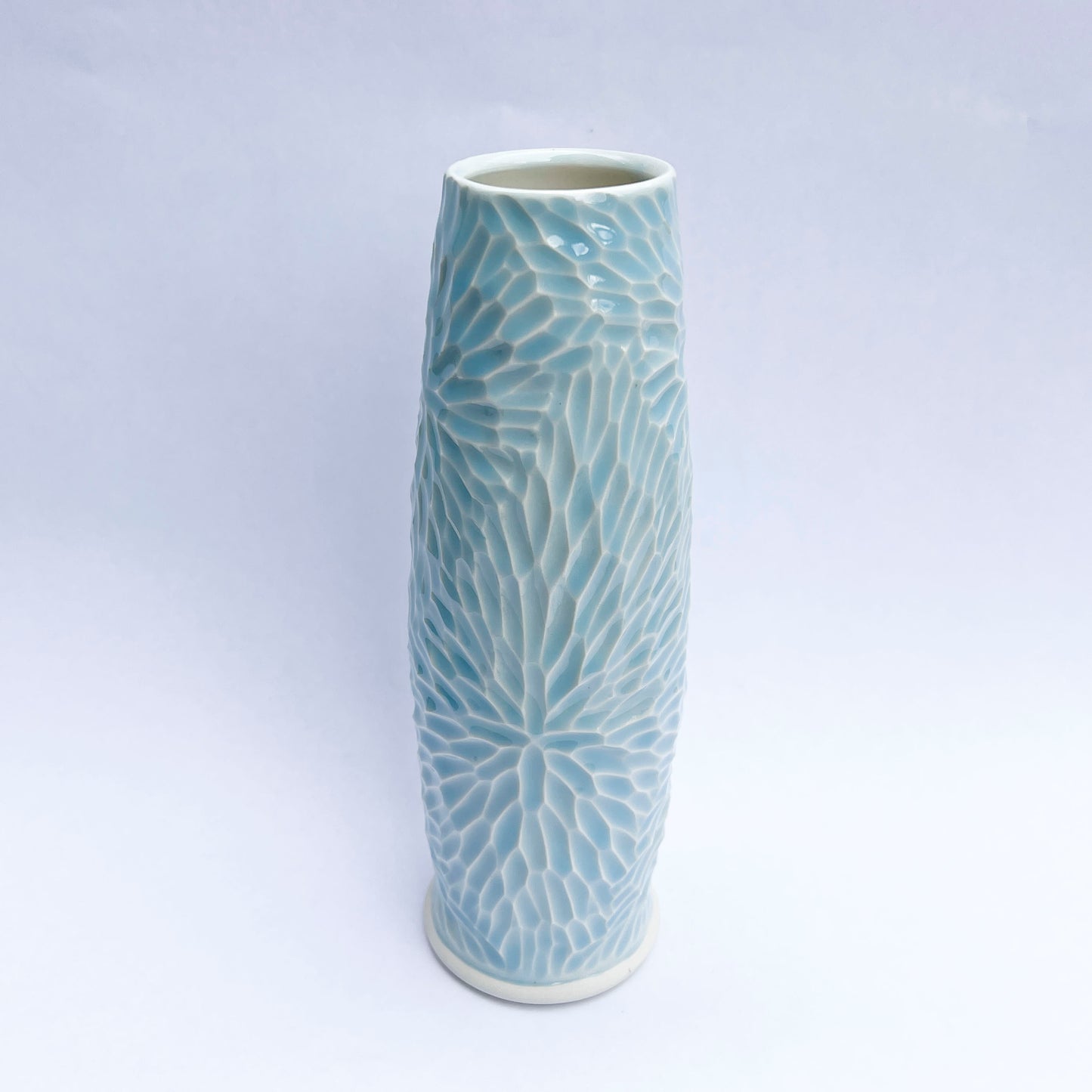 9-7/8 inch hand carved porcelain vase, glacier celadon 2023-80