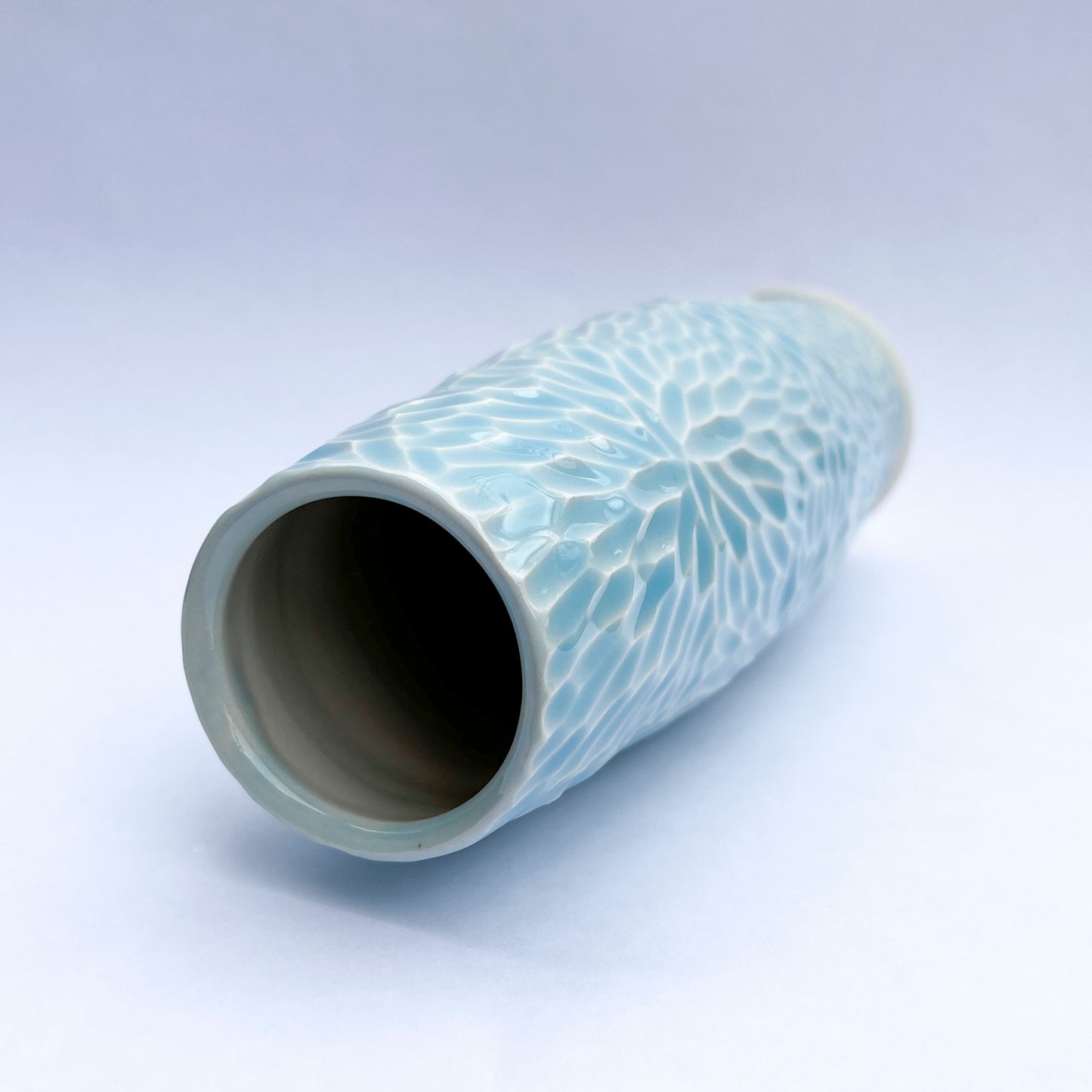 9-7/8 inch hand carved porcelain vase, glacier celadon 2023-80