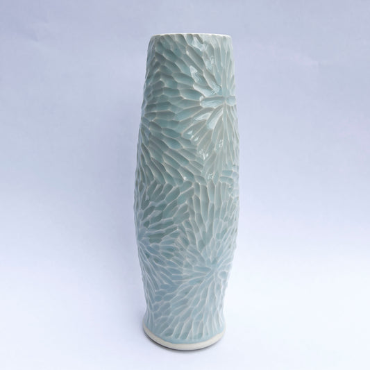 10.5 inch hand-carved porcelain vase, glacier celadon 2023-81