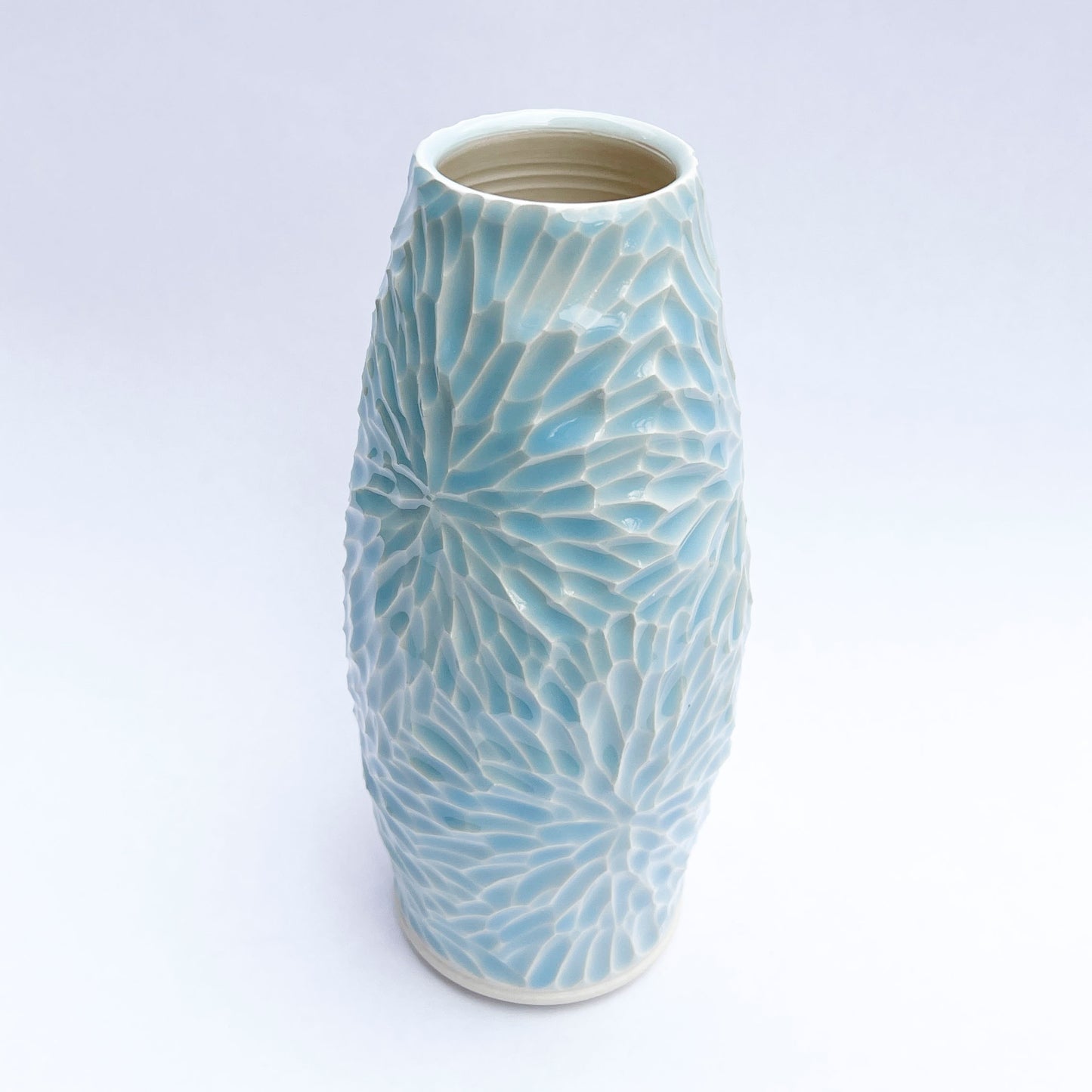 8.5 inch hand-carved porcelain vase, glacier celadon 2023-93