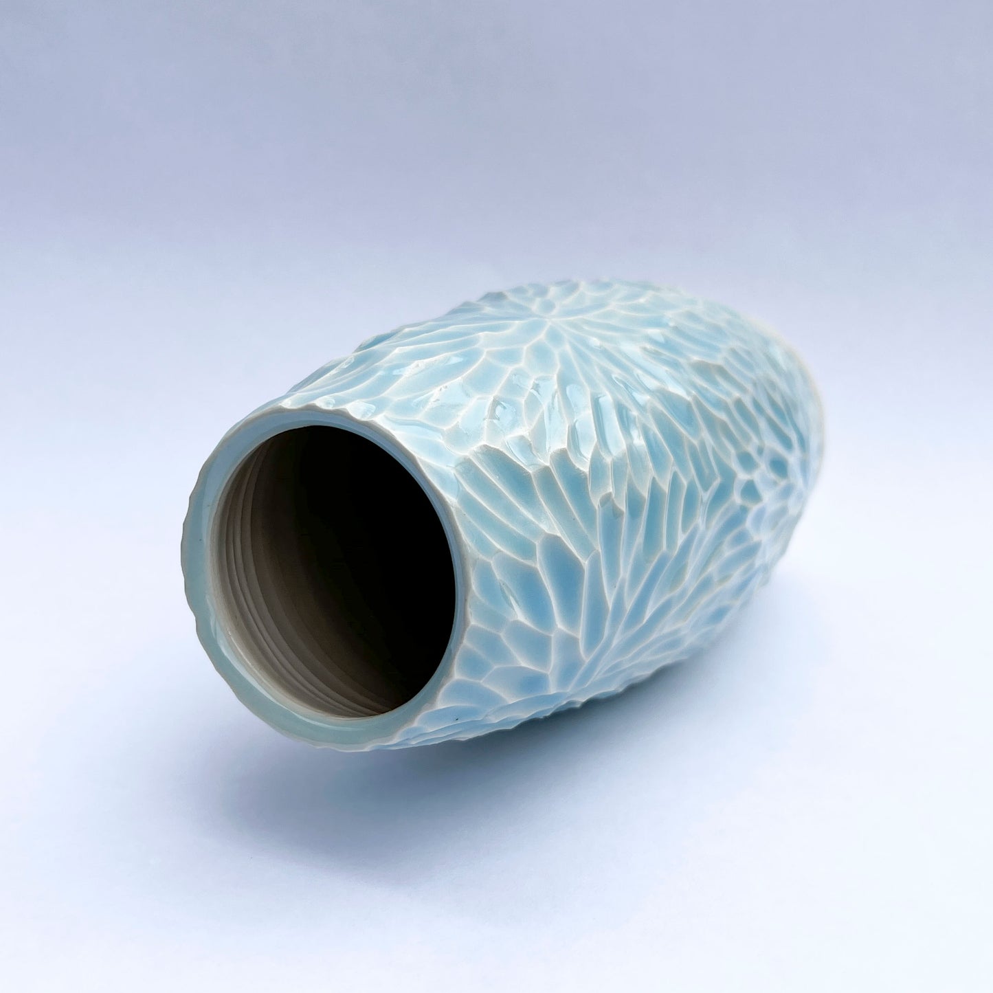 8.5 inch hand-carved porcelain vase, glacier celadon 2023-93