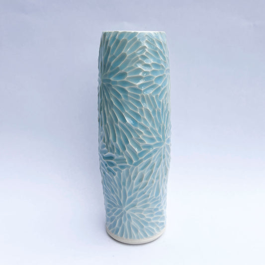 9.25 inch hand-carved porcelain vase, glacier celadon 2023-94