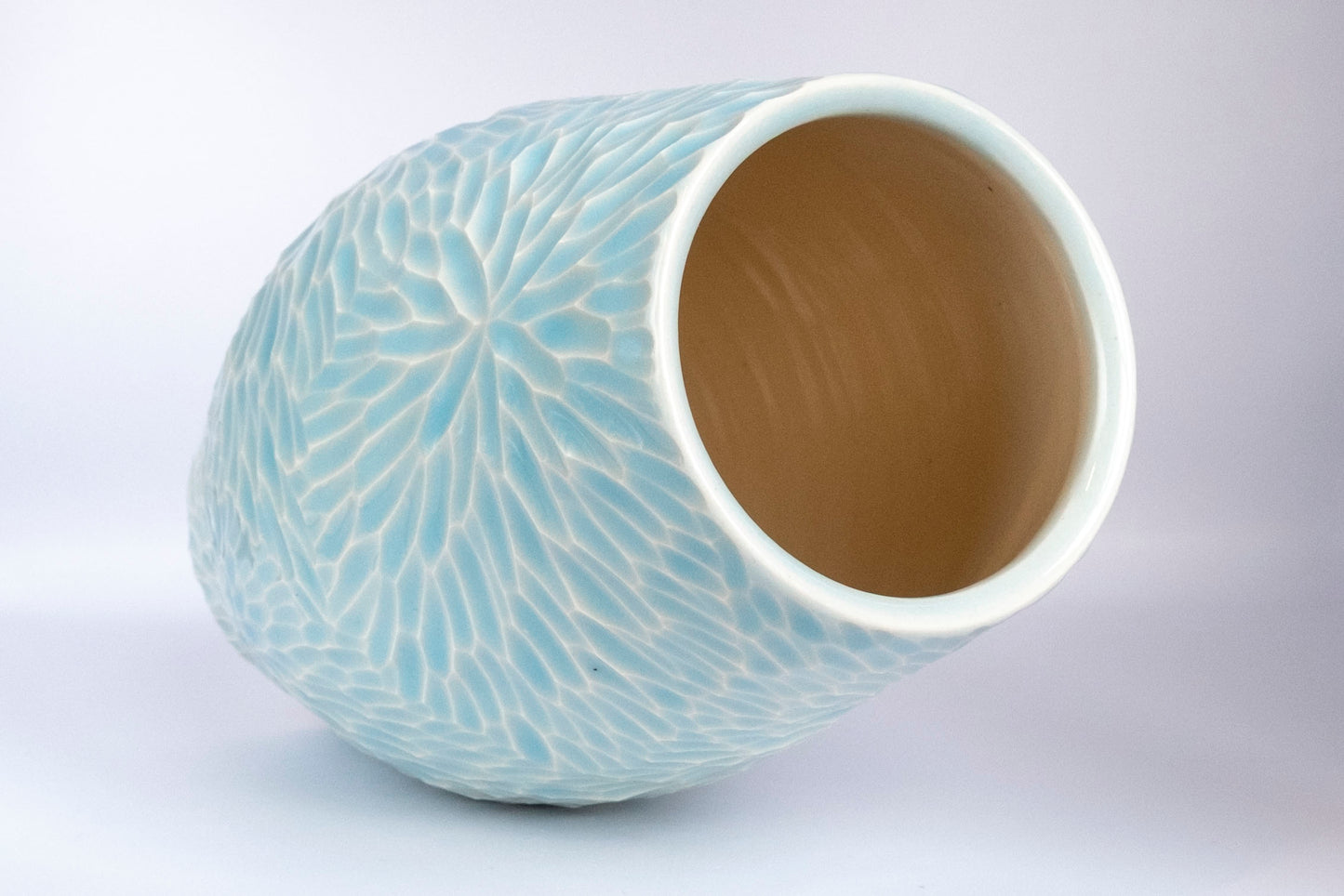 8.25 inch hand-carved porcelain vase, glacier celadon 2024-07