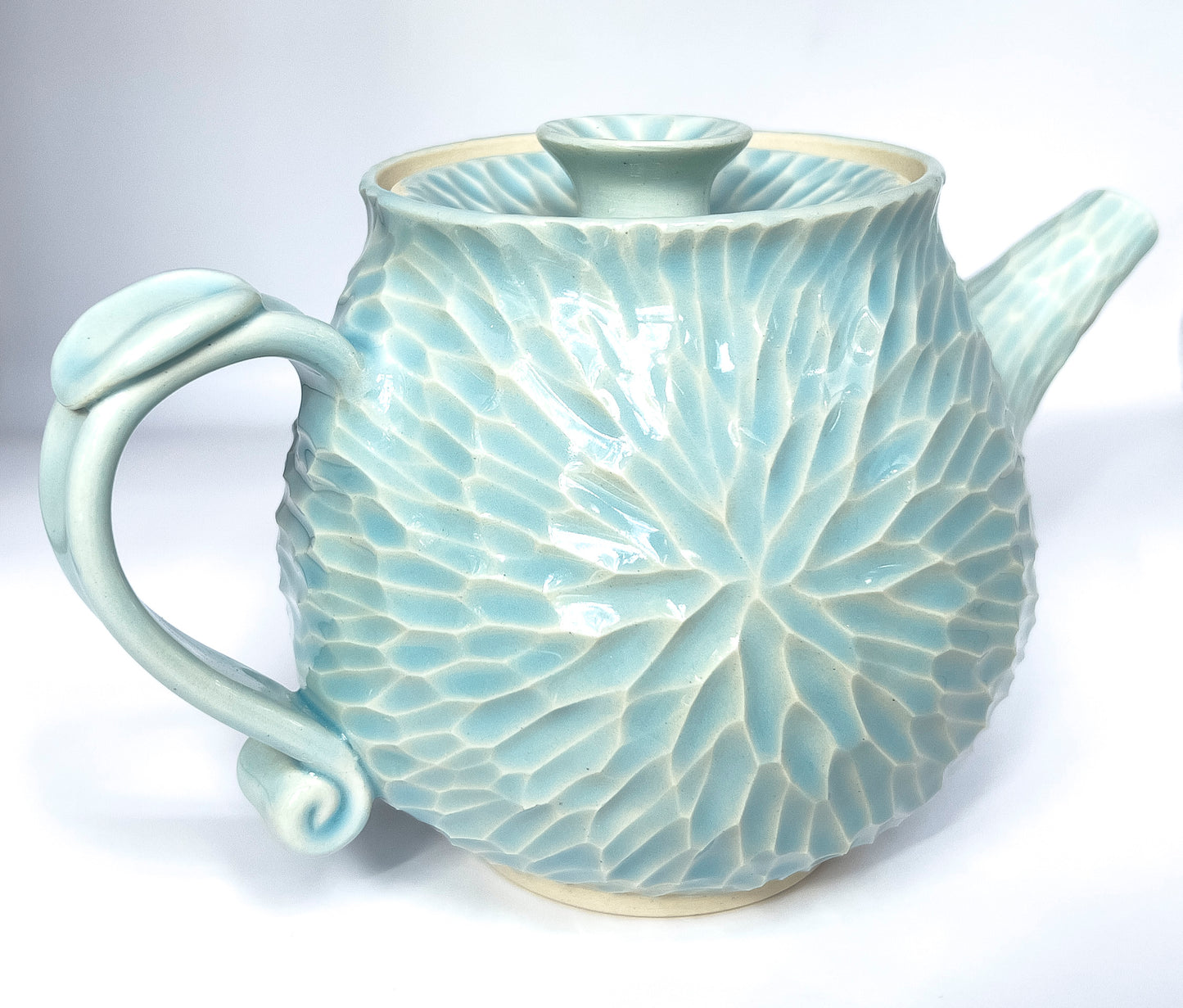 hand carved porcelain teapot, glacier celadon