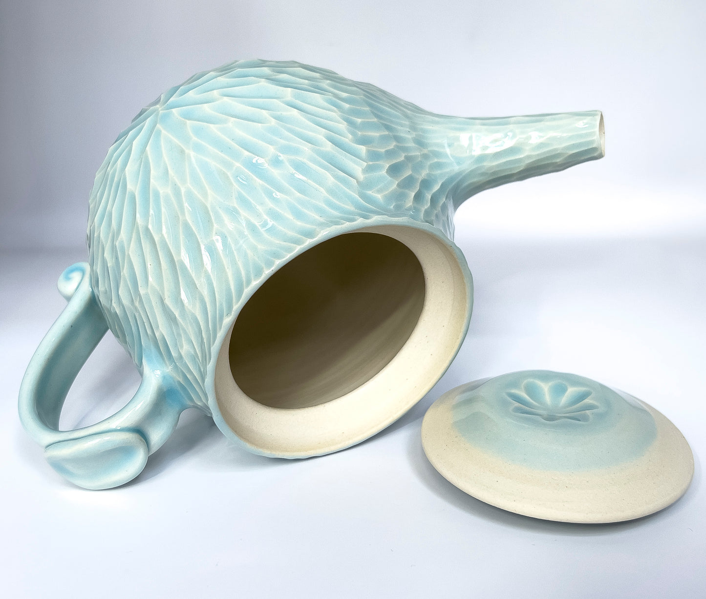 hand carved porcelain teapot, glacier celadon