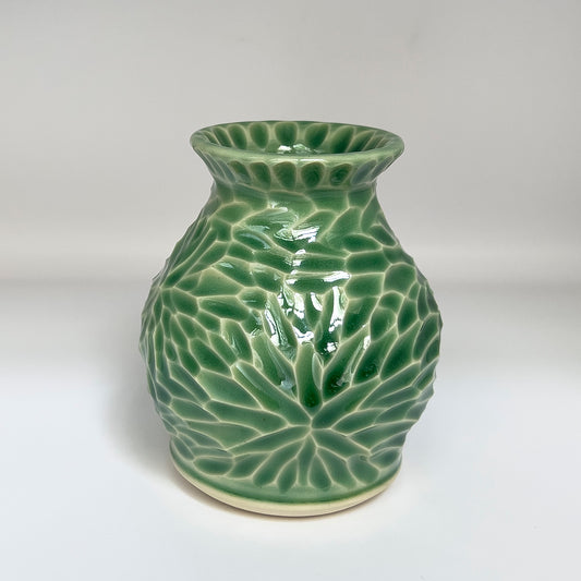 4 inch hand-carved porcelain bud vase, jade celadon