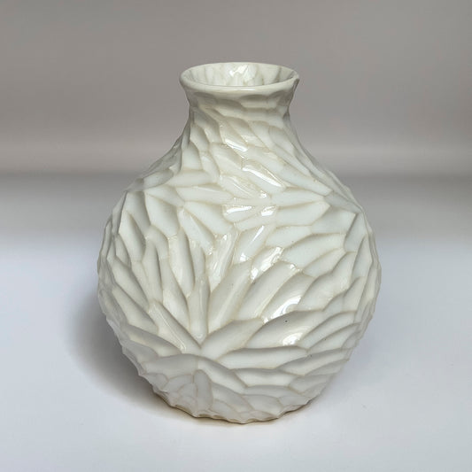 4.25 inch hand-carved porcelain bud vase, snow celadon