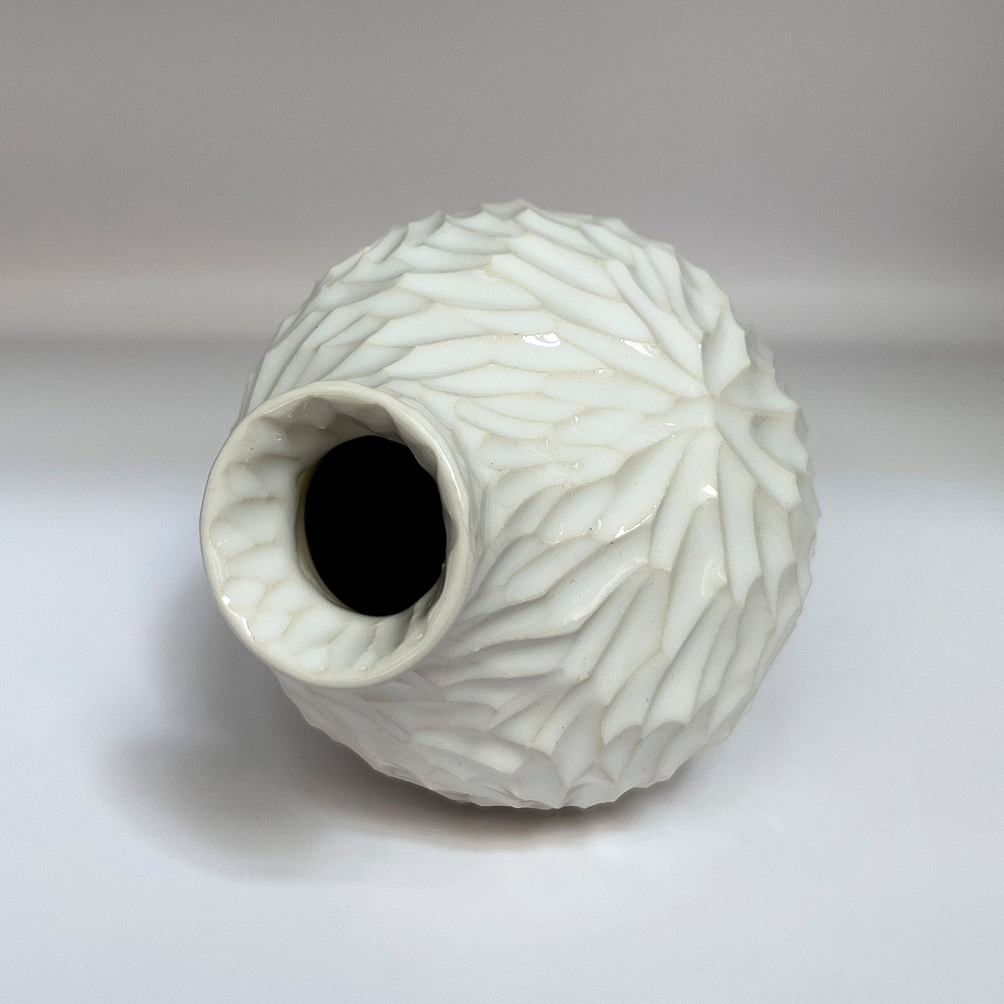 4.25 inch hand-carved porcelain bud vase, snow celadon