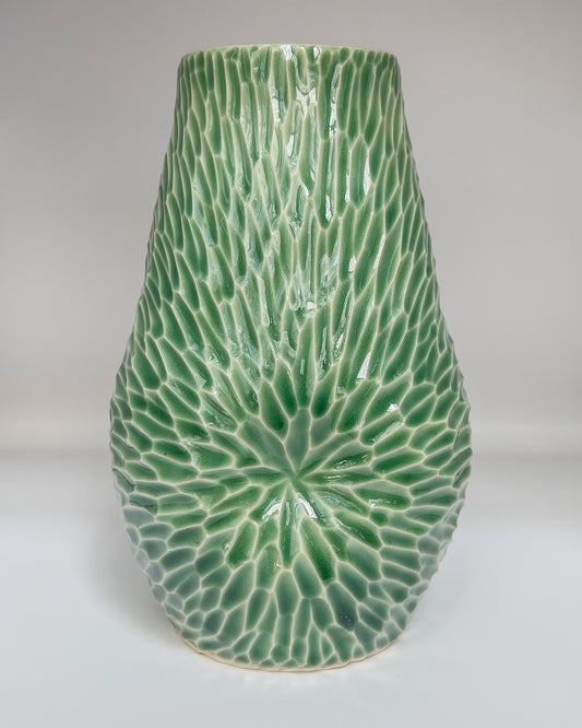 7.5 inch hand-carved porcelain vase, jade celadon