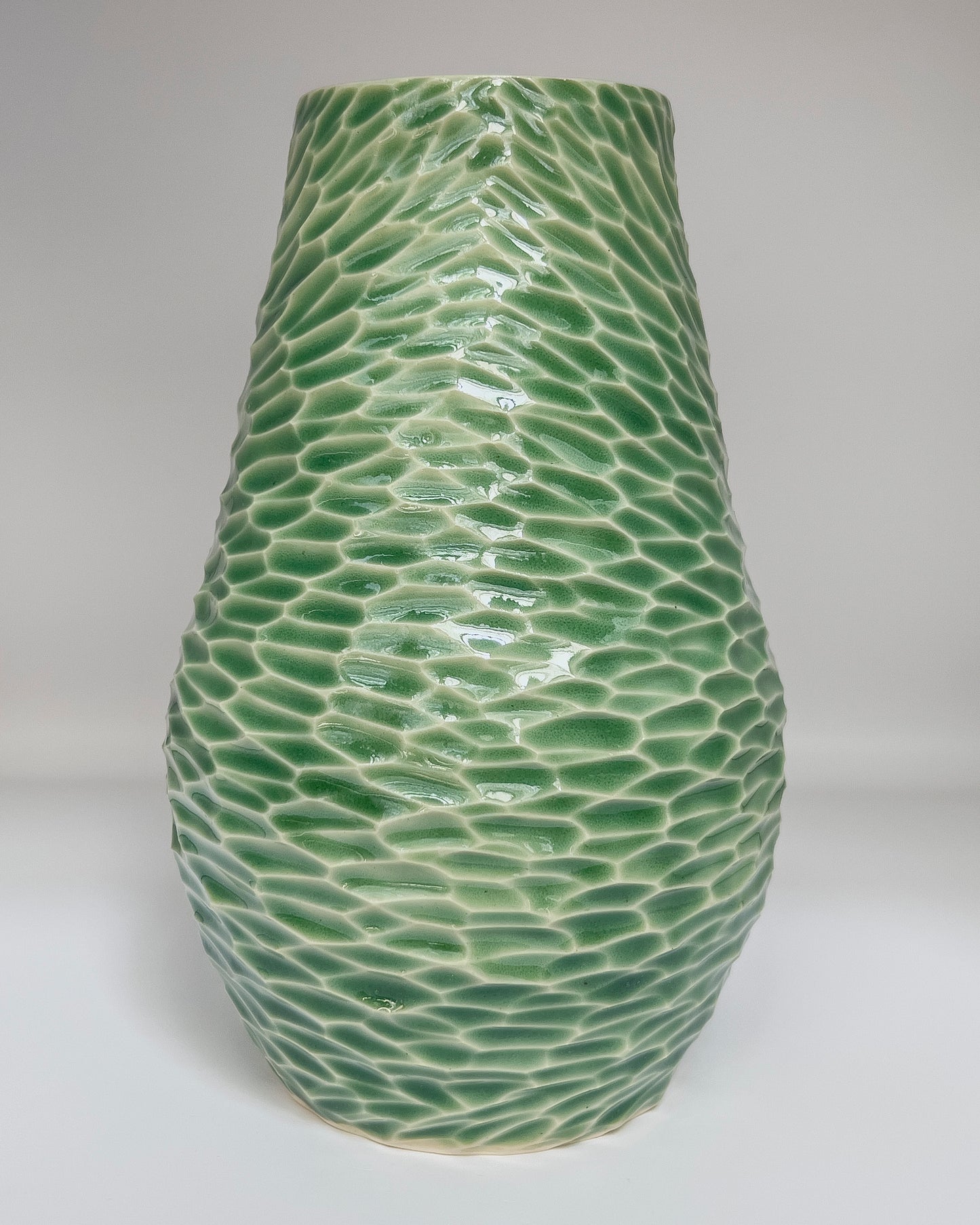 7.5 inch hand-carved porcelain vase, jade celadon