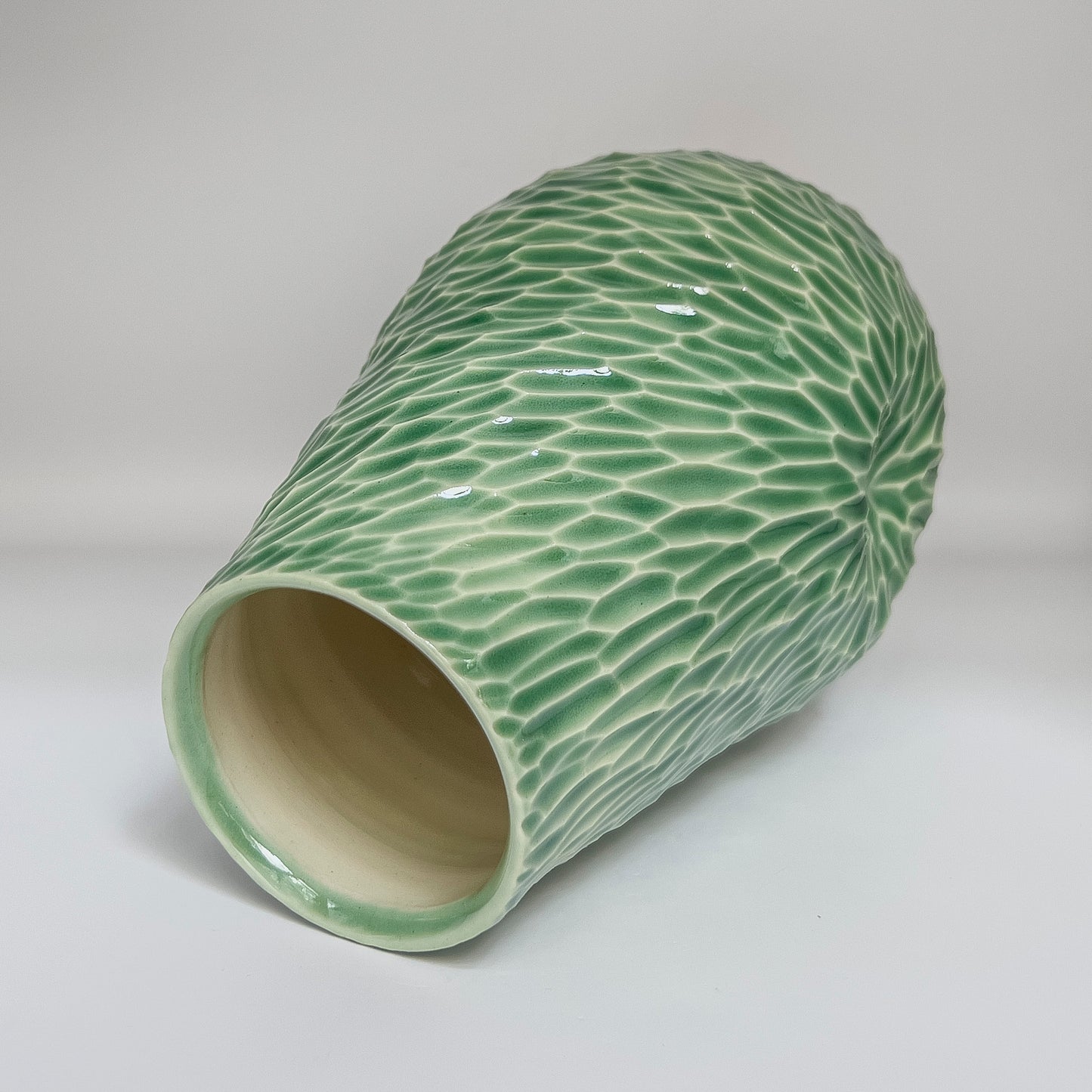 7.5 inch hand-carved porcelain vase, jade celadon