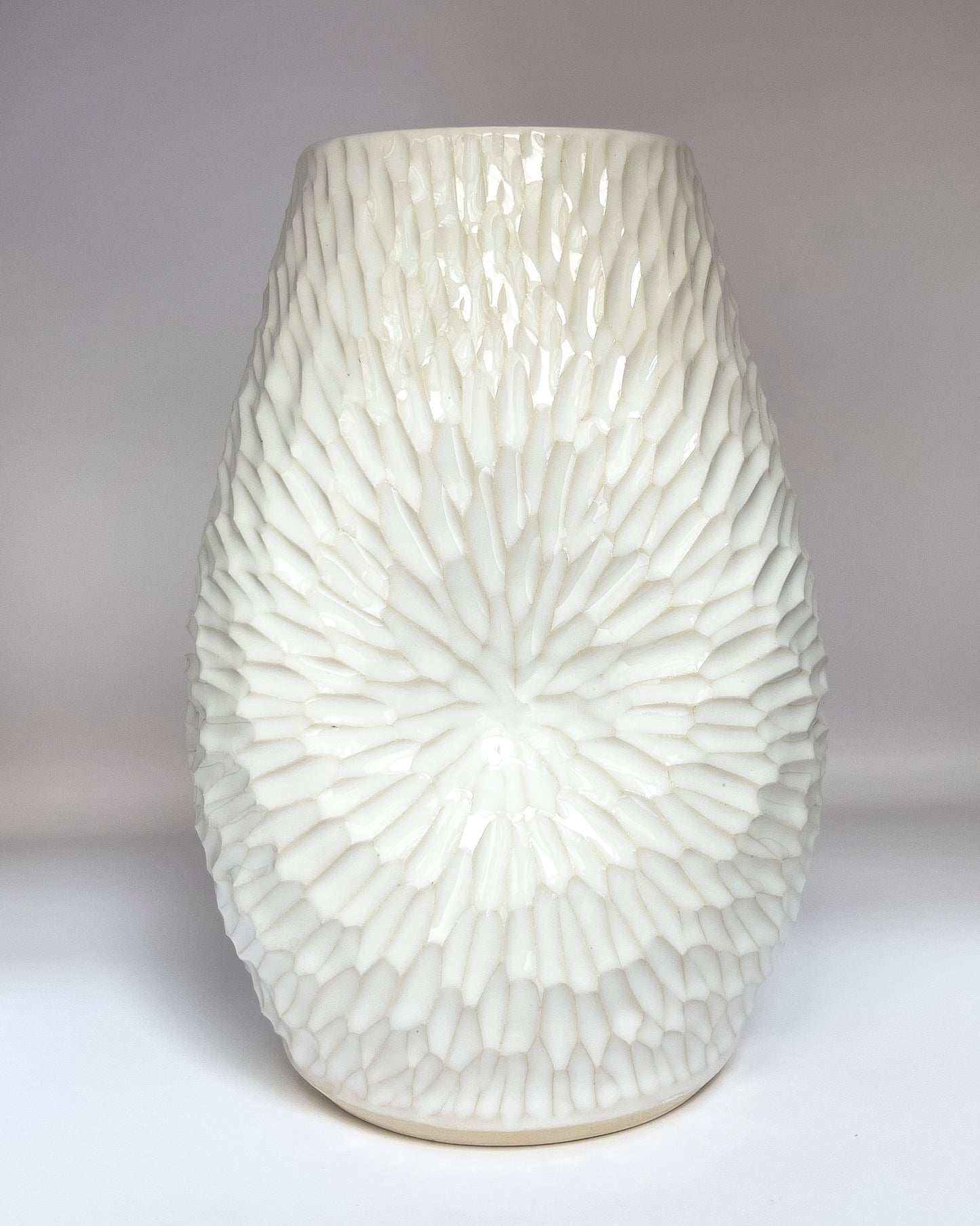 7.5 inch hand-carved porcelain vase, snow celadon