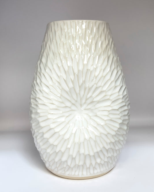 7.5 inch hand-carved porcelain vase, snow celadon