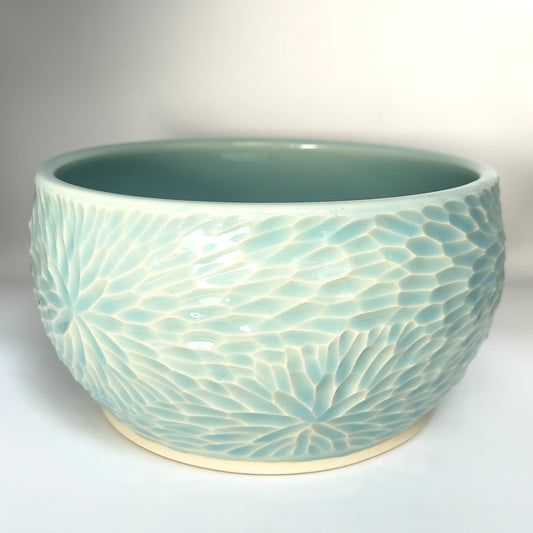 hand carved porcelain serving bowl, glacier celadon 2024-21