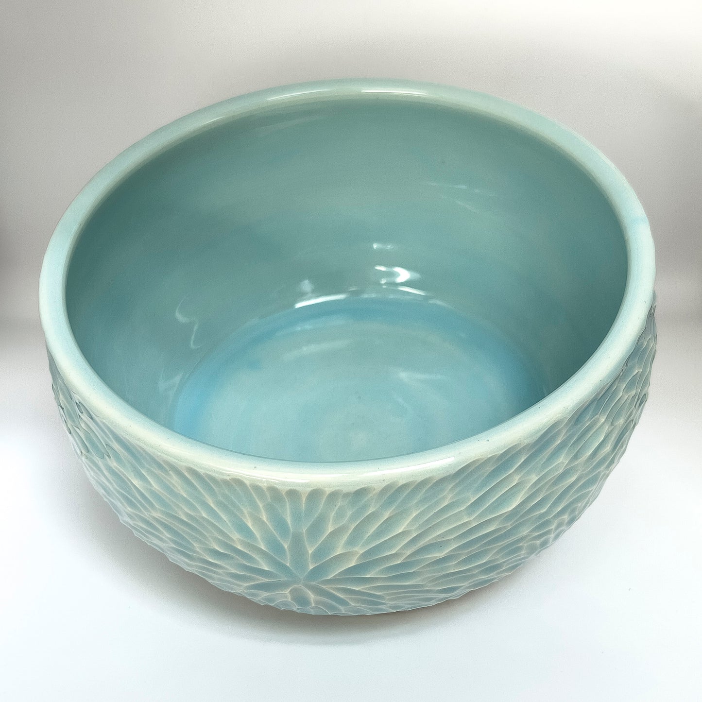 hand carved porcelain serving bowl, glacier celadon 2024-21