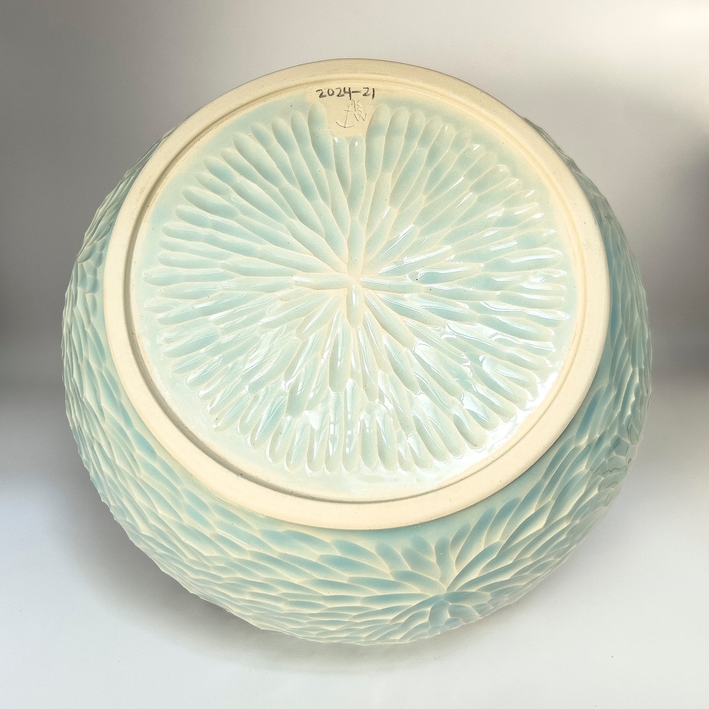 hand carved porcelain serving bowl, glacier celadon 2024-21
