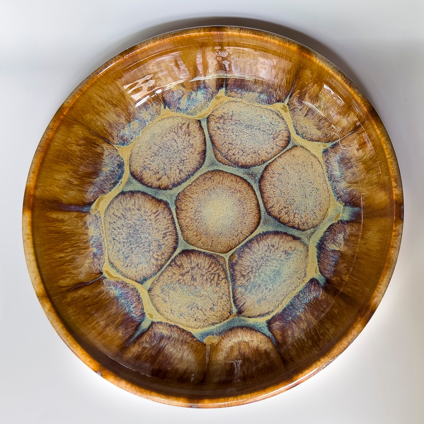 porcelain serving bowl, tortoise shell-inspired glaze