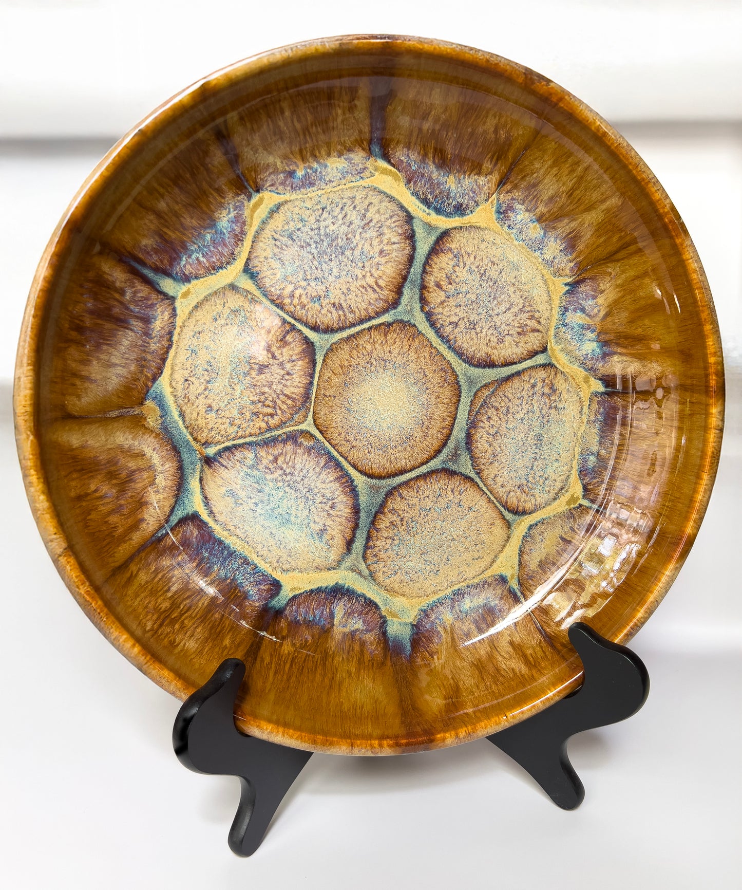 porcelain serving bowl, tortoise shell-inspired glaze