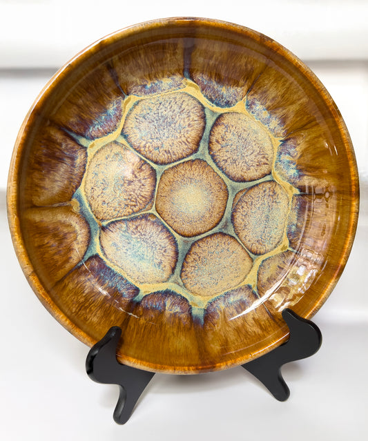 porcelain serving bowl, tortoise shell-inspired glaze