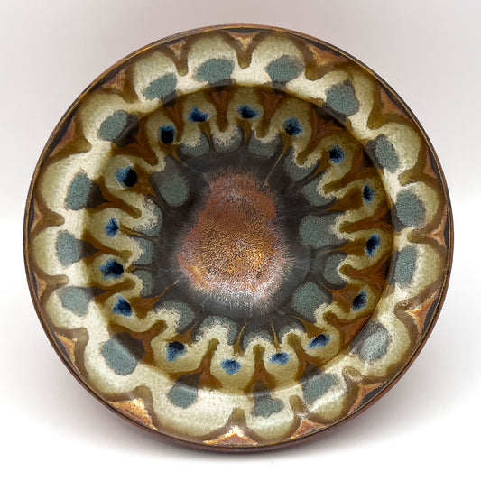 ancient copper peacock small flared rim bowl, stoneware PEA-03